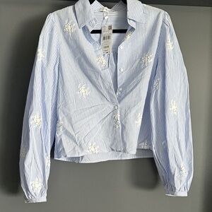 Mango Light Blue and White Striped Shirt